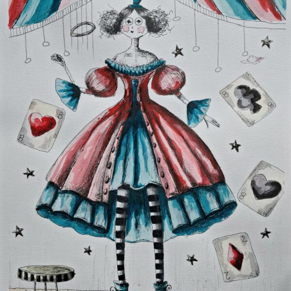 Obraz akwarelowy Cyrkóweczka z kartami